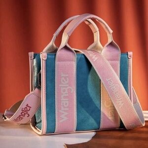 Wrangler Womens Mini Tote Crossbody Bag Country Girl Pink Blue Striped Purse